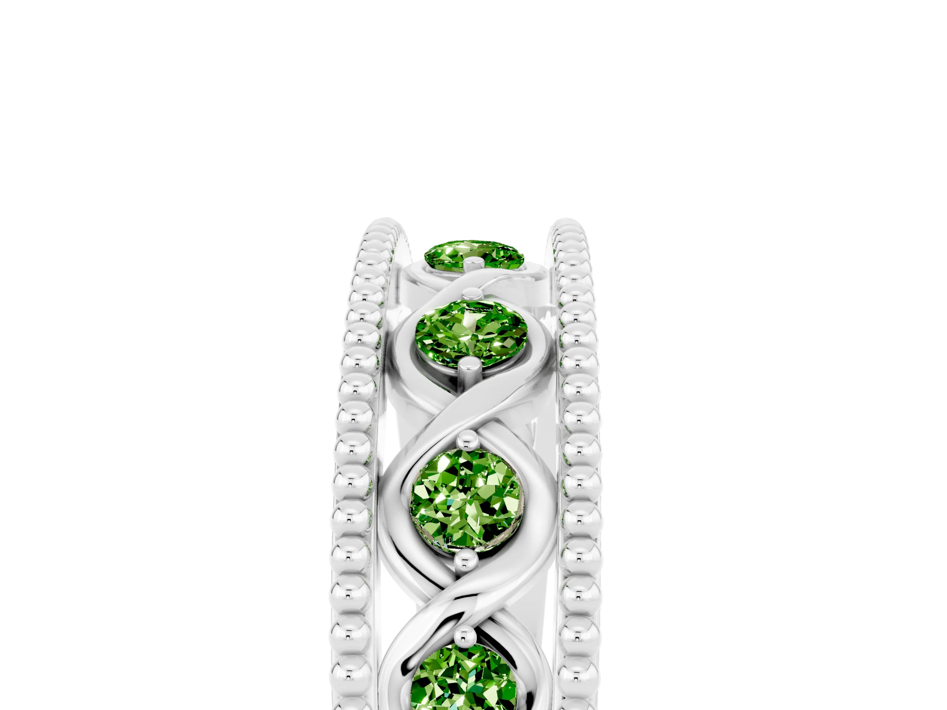 White gold Round Peridot Twist Milgrain Band with Bezel Setting_5