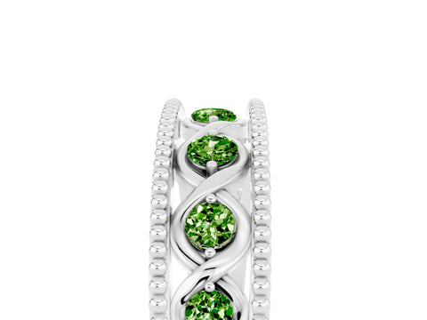 White gold Round Peridot Twist Milgrain Band with Bezel Setting_5