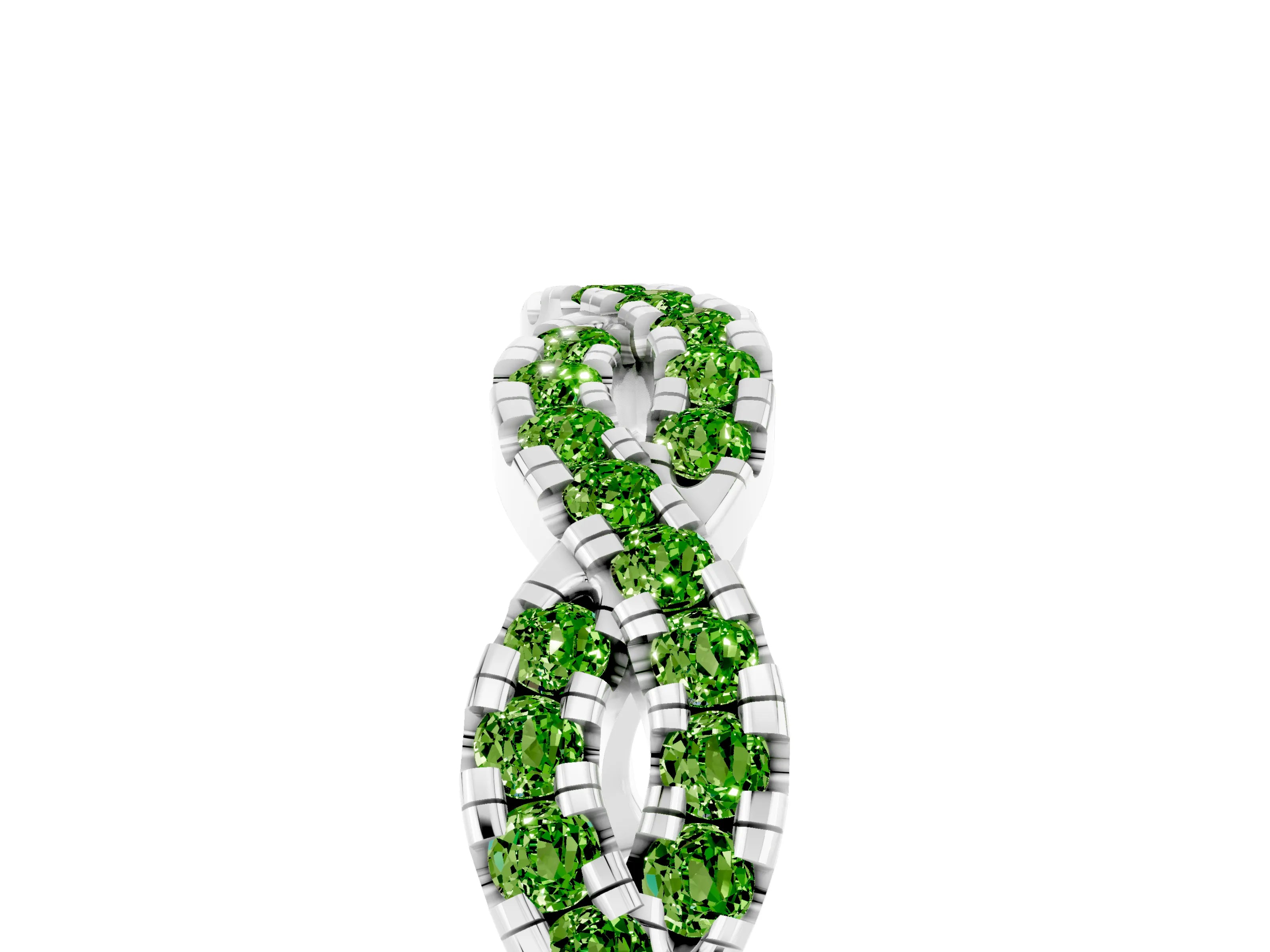 White gold Round Peridot Twisted Eternity Band with Pavé and Shared Prong Setting_11