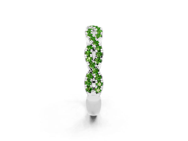 Silver Round Peridot Twisted Eternity Band with Pavé and Shared Prong Setting