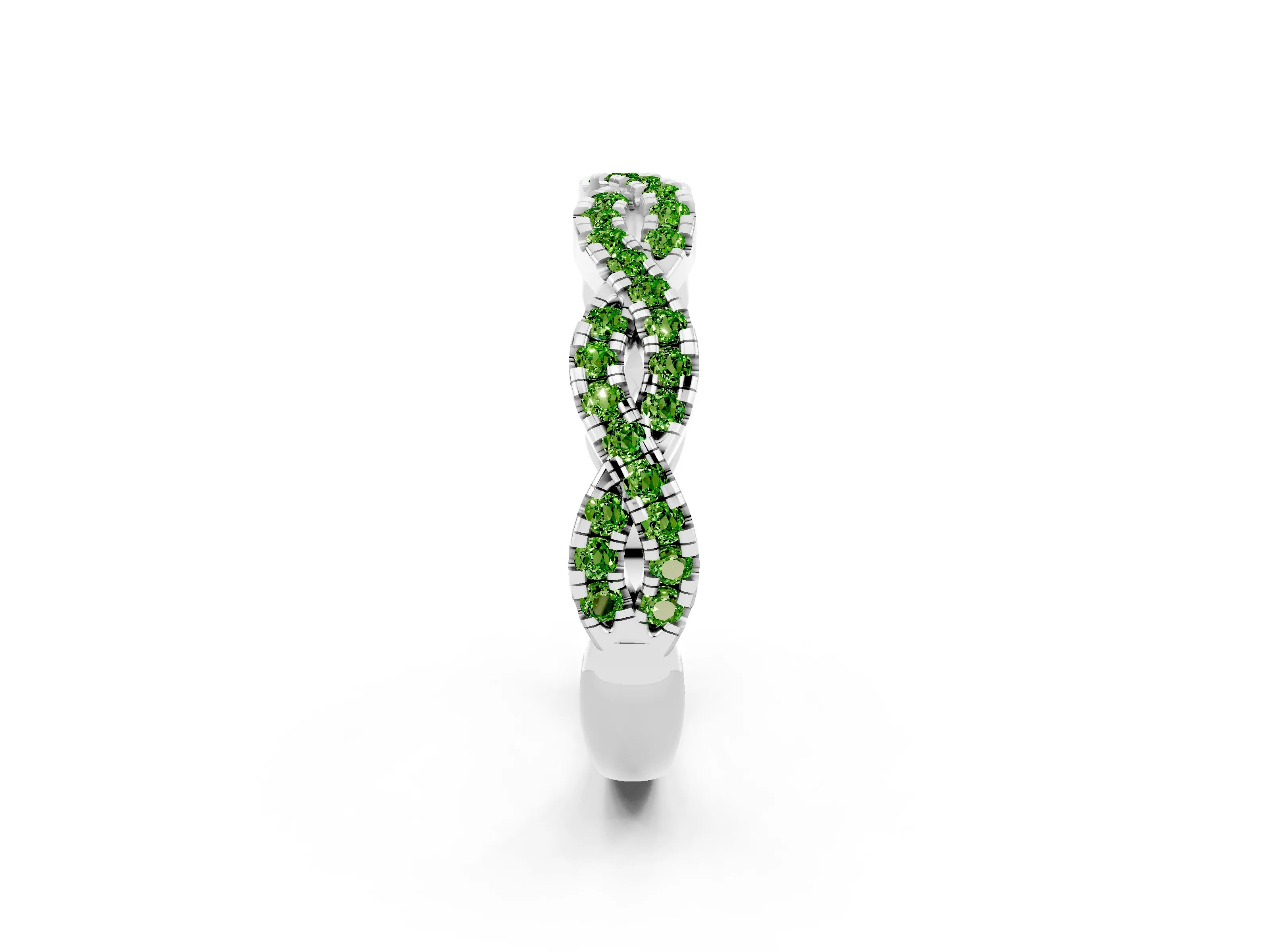 White gold Round Peridot Twisted Eternity Band with Pavé and Shared Prong Setting_8