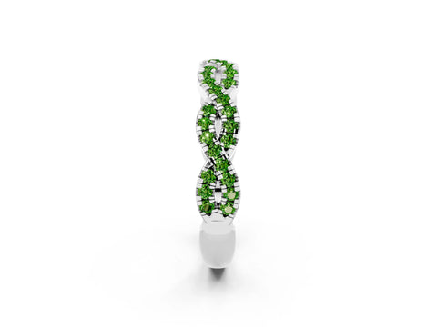 White gold Round Peridot Twisted Eternity Band with Pavé and Shared Prong Setting_8