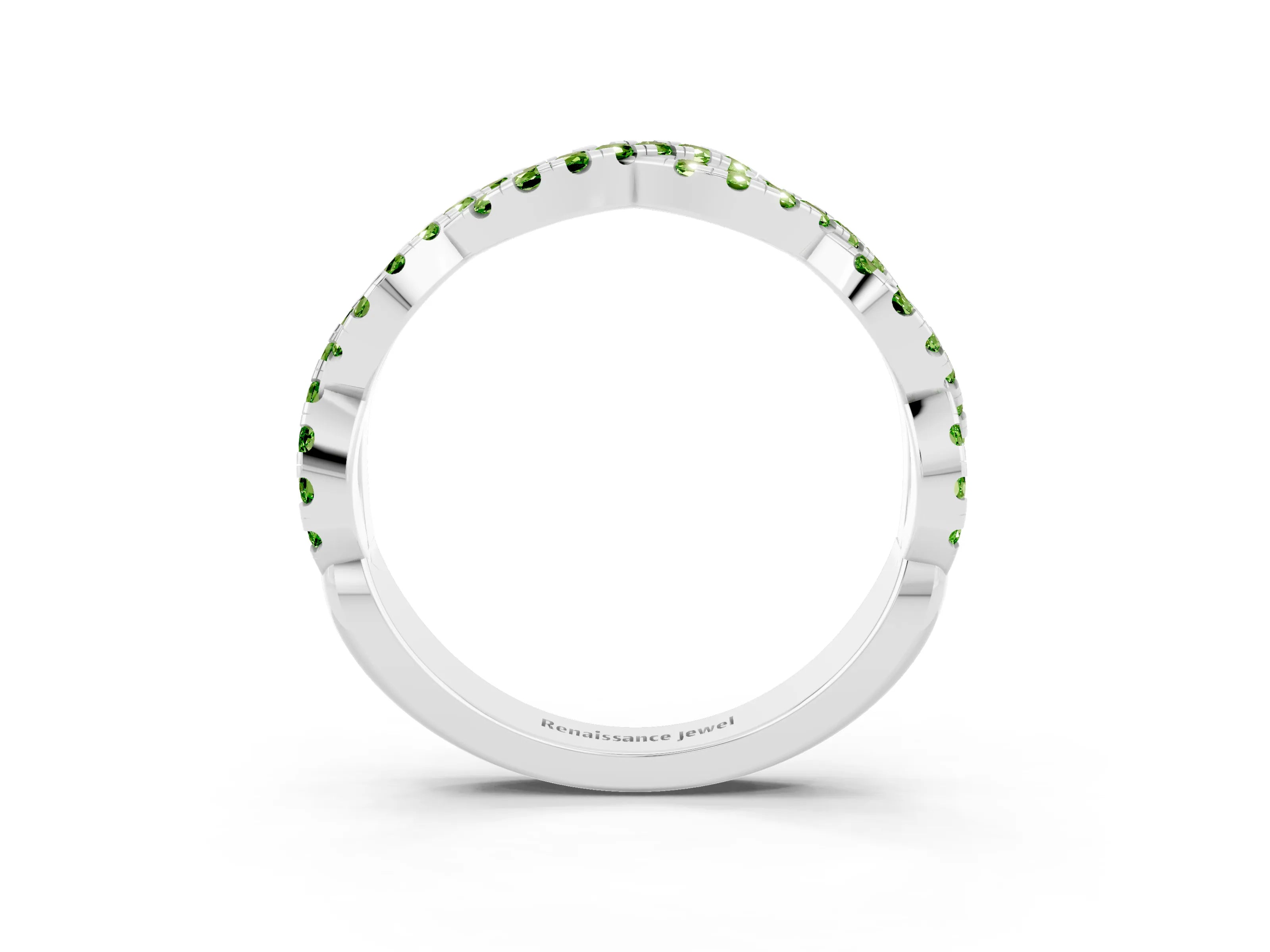 White gold Round Peridot Twisted Eternity Band with Pavé and Shared Prong Setting_9