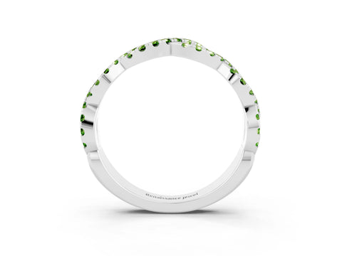 White gold Round Peridot Twisted Eternity Band with Pavé and Shared Prong Setting_9