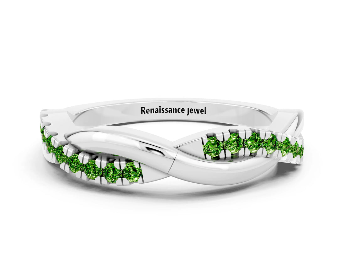 White gold Round Peridot Twisted Infinity Band with Prong Setting_6