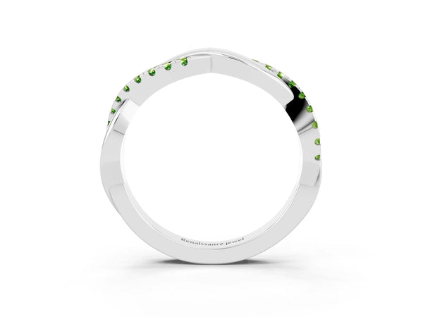Platinum Round Peridot Half Eternity Infinity Twist Wedding Band