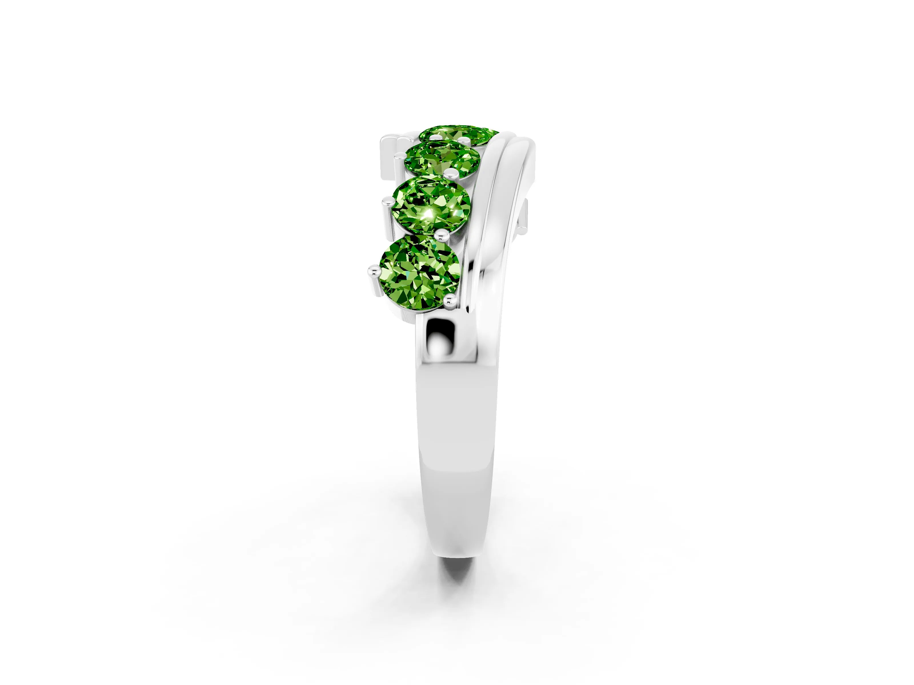 White gold Round Peridot Wave Band with Channel and Shared Prong Setting_20