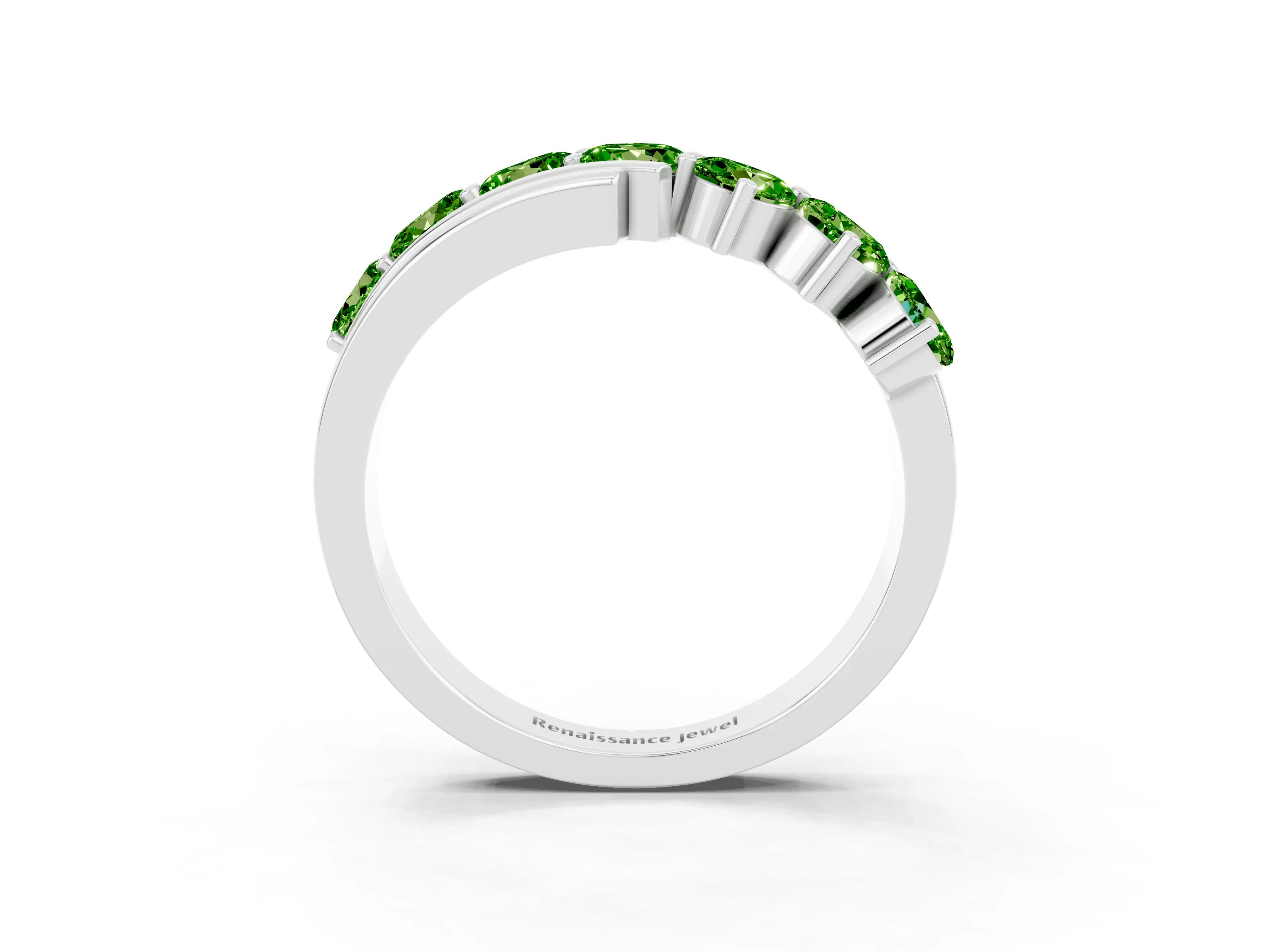 White gold Round Peridot Wave Band with Channel and Shared Prong Setting_21