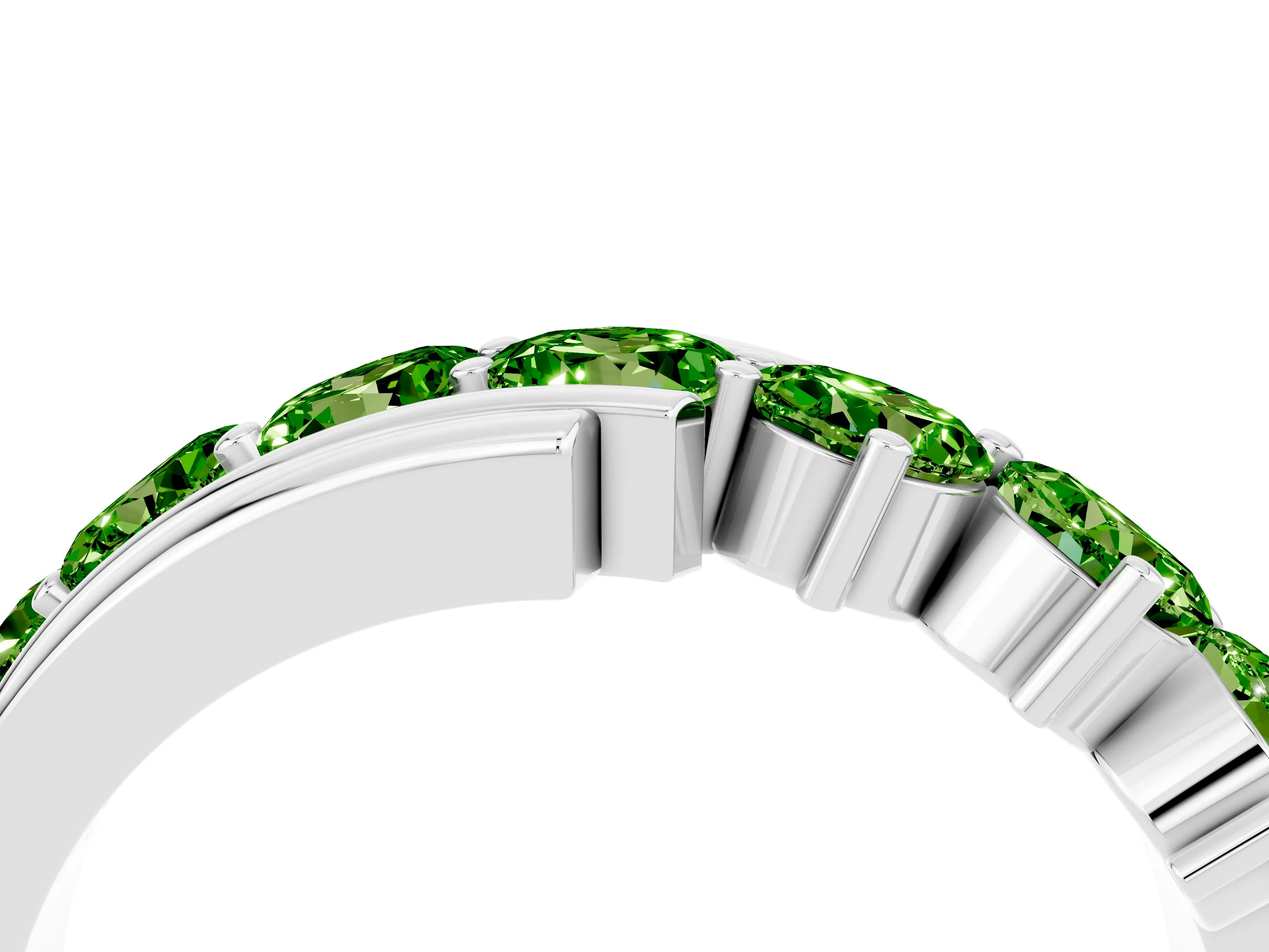 White gold Round Peridot Wave Band with Channel and Shared Prong Setting_22