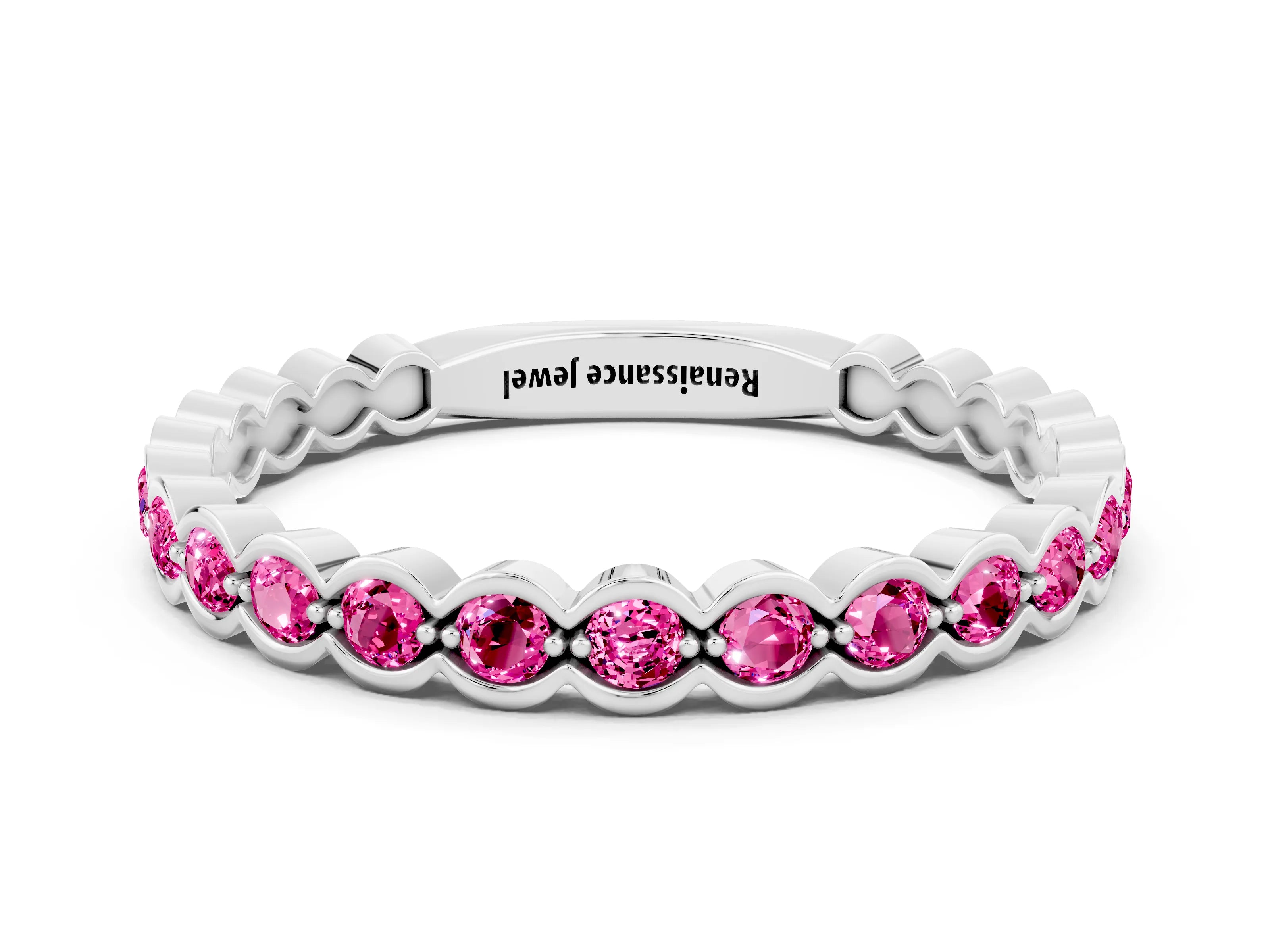 White gold Round Pink Sapphire Bezel Set Eternity Band_6