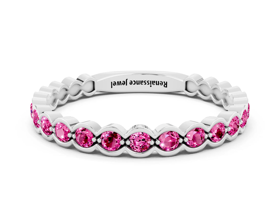 White gold Round Pink Sapphire Bezel Set Eternity Band_6