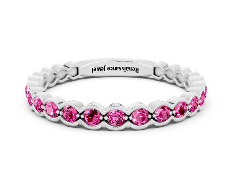 White gold Round Pink Sapphire Bezel Set Eternity Band_6