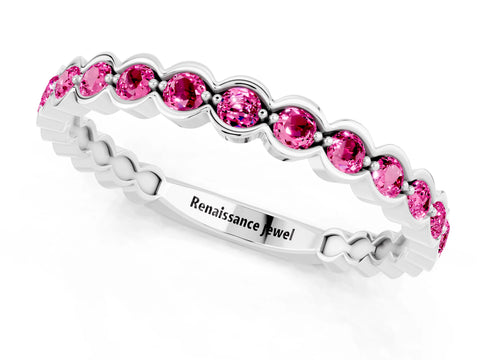 White gold Round Pink Sapphire Bezel Set Eternity Band_7
