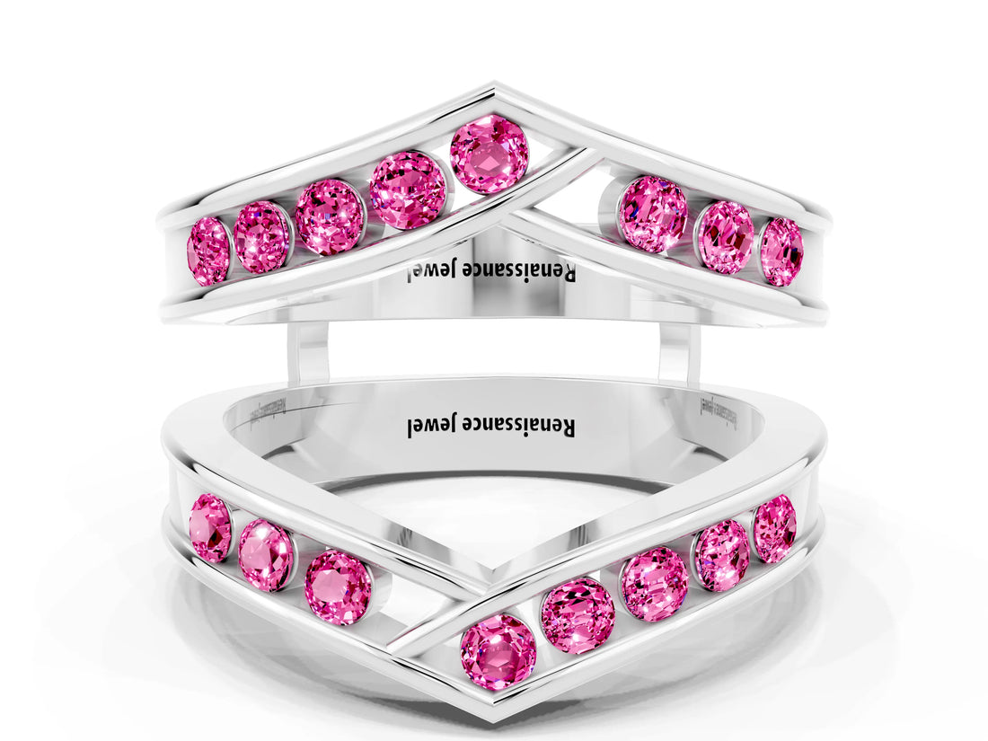 White gold Round Pink Sapphire Channel-Set Chevron Band_18