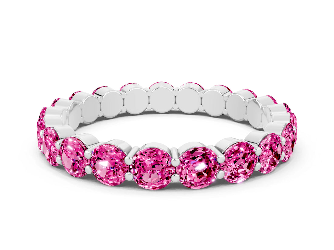 White gold Round Pink Sapphire Eternity Band with U-Prong Setting_42