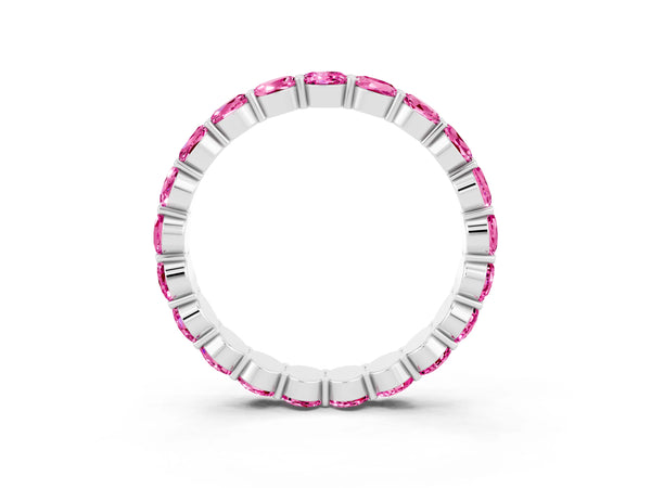 White gold Round Pink Sapphire Eternity Band with U-Prong Setting