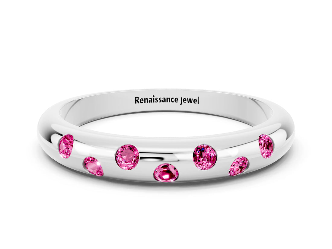 White gold Round Pink Sapphire Flush-Set Comfort Fit Band_18