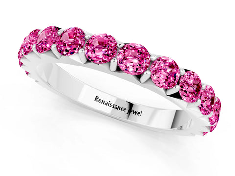 White gold Round Pink Sapphire Half Eternity Band with Classic Prong Setting_19