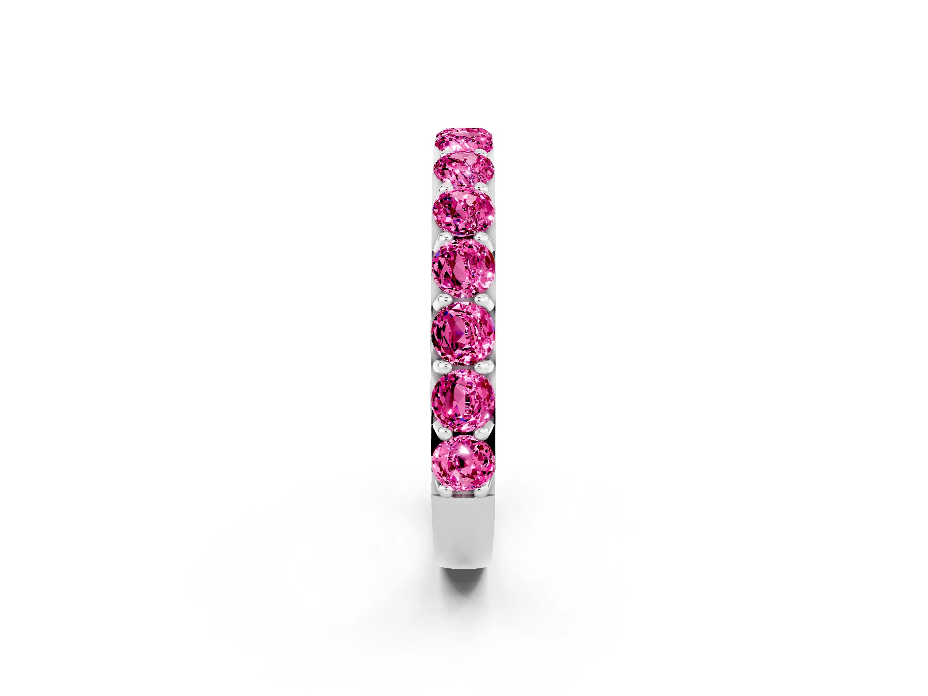 White gold Round Pink Sapphire Half Eternity Band with Classic Prong Setting_20