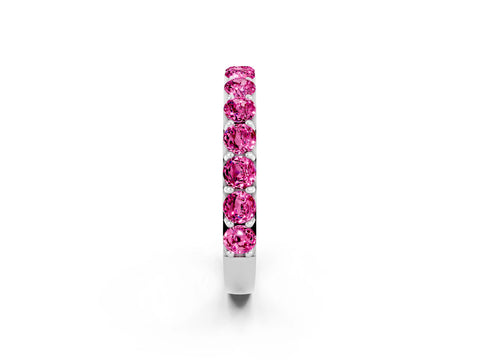 White gold Round Pink Sapphire Half Eternity Band with Classic Prong Setting_20