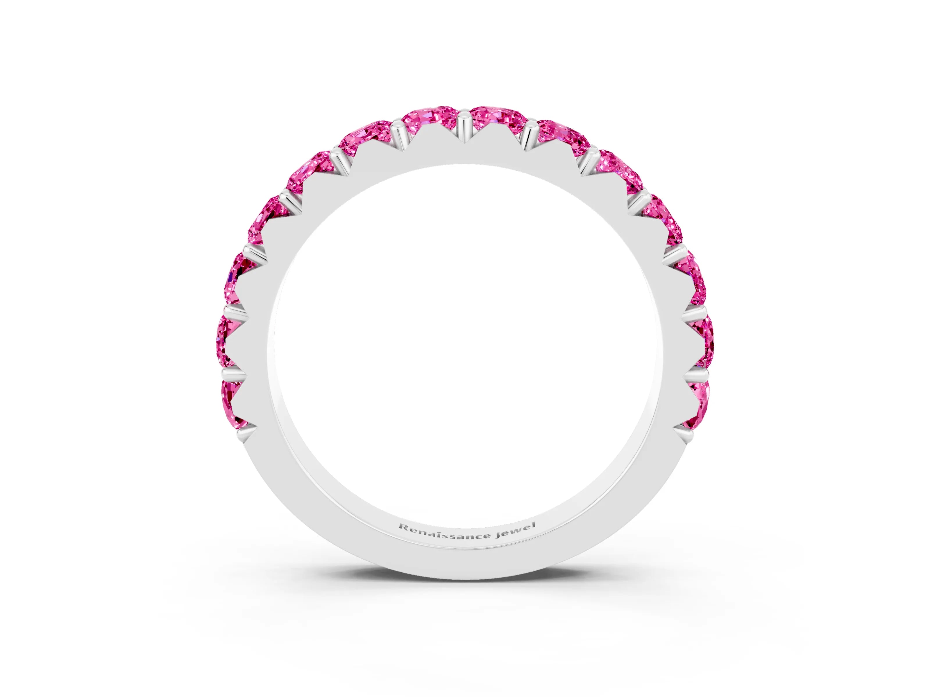 White gold Round Pink Sapphire Half Eternity Band with Classic Prong Setting_21