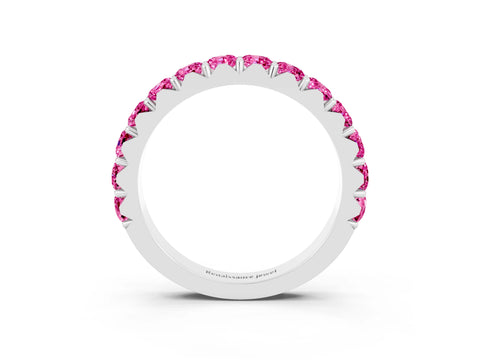 White gold Round Pink Sapphire Half Eternity Band with Classic Prong Setting_21