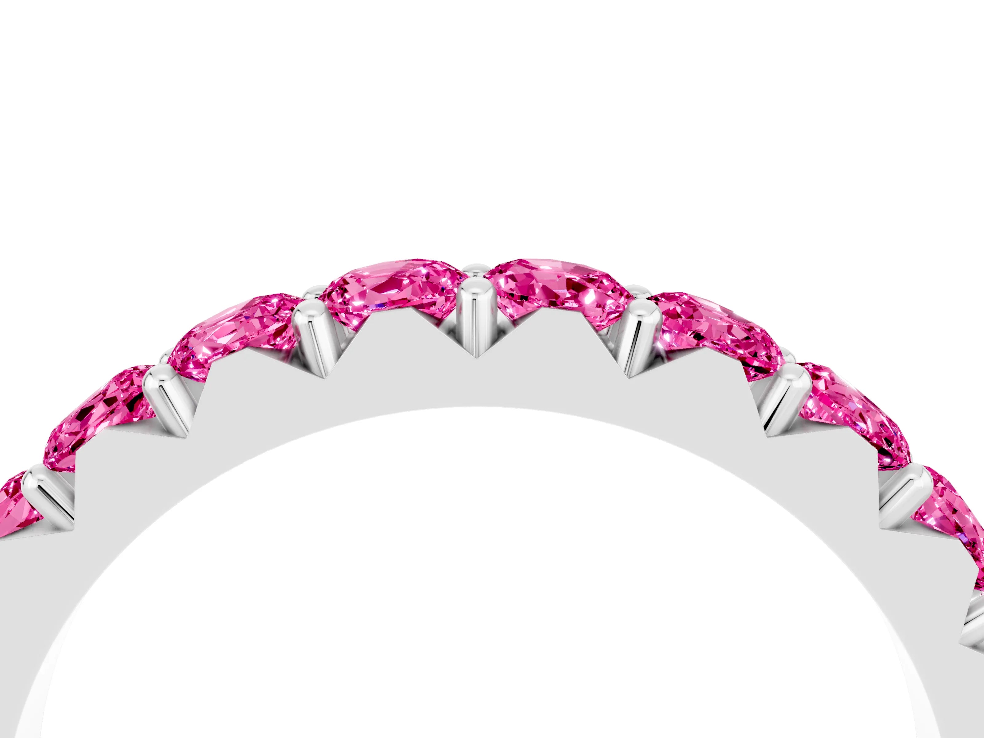 White gold Round Pink Sapphire Half Eternity Band with Classic Prong Setting_22