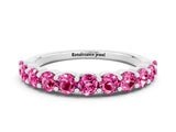 White gold Round Pink Sapphire Half Eternity Band with Prong Setting_18