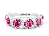 White gold Round Pink Sapphire Half Eternity Band with Wave Prong Setting_6
