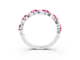 White gold Round Pink Sapphire Half Eternity Band with Wave Prong Setting_9