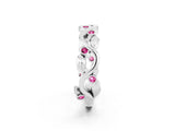 White gold Round Pink Sapphire Leaf Eternity Band with Bezel Setting_92
