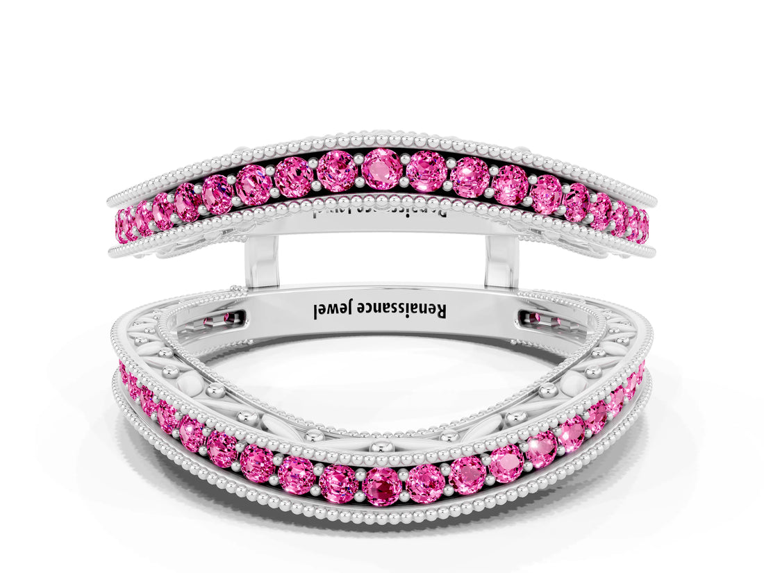 White gold Round Pink Sapphire Milgrain Eternity Band with Channel Setting_18
