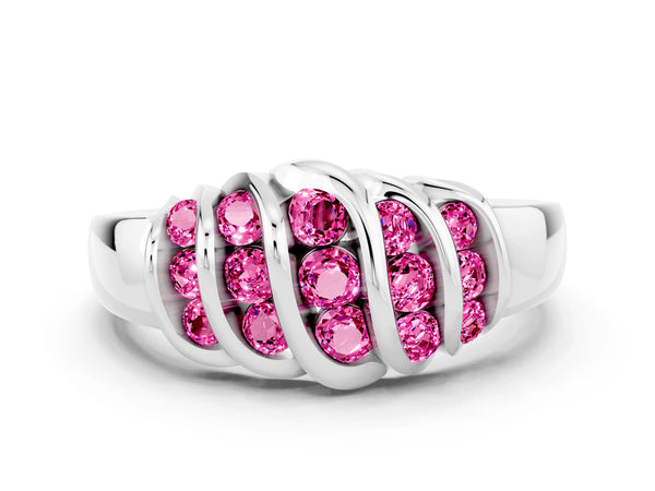Platinum Round Pink Sapphire Multi-Row Crossover Band
