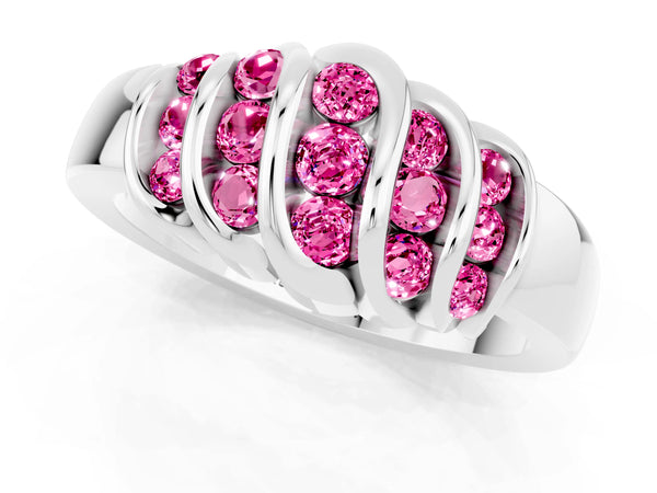 Platinum Round Pink Sapphire Multi-Row Crossover Band