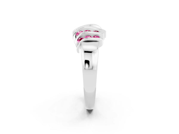 Silver Round Pink Sapphire Multi-Row Crossover Band