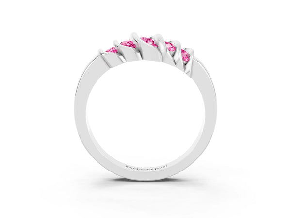 Platinum Round Pink Sapphire Multi-Row Crossover Band
