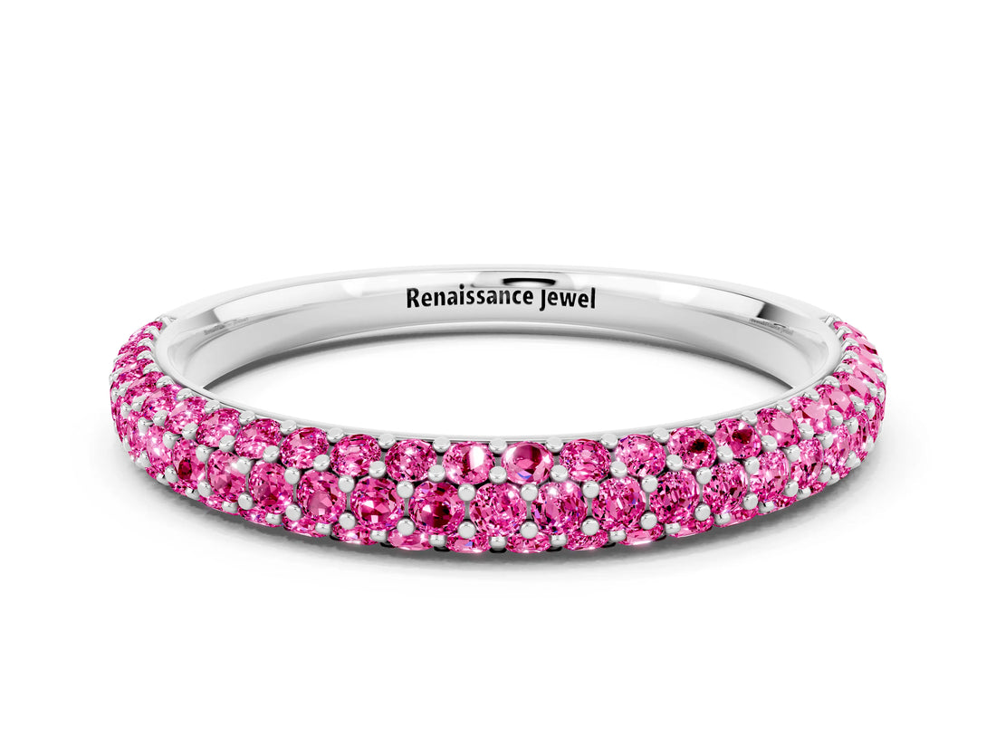 White gold Round Pink Sapphire Pavé Eternity Band with Shared Prong Setting_18