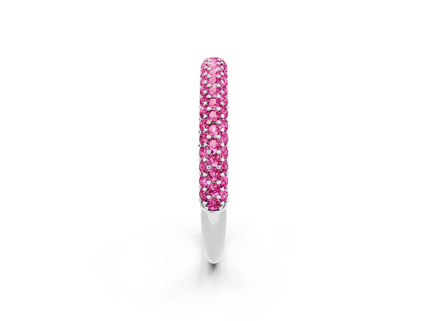 White gold Round Pink Sapphire Pavé Eternity Band with Shared Prong Setting