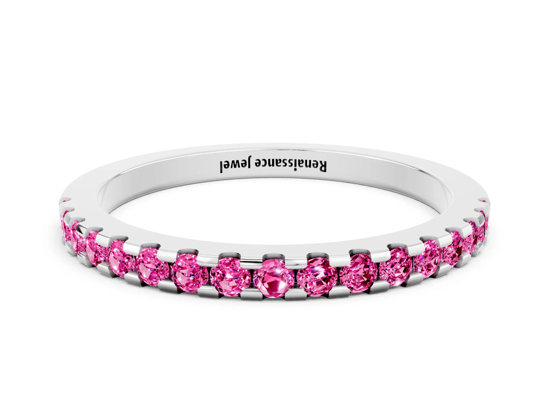 White gold Round Pink Sapphire Pavé Set Eternity Band with Micro Prong Setting_18