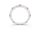 White gold Round Pink Sapphire Prong Set Milgrain Eternity Band_9