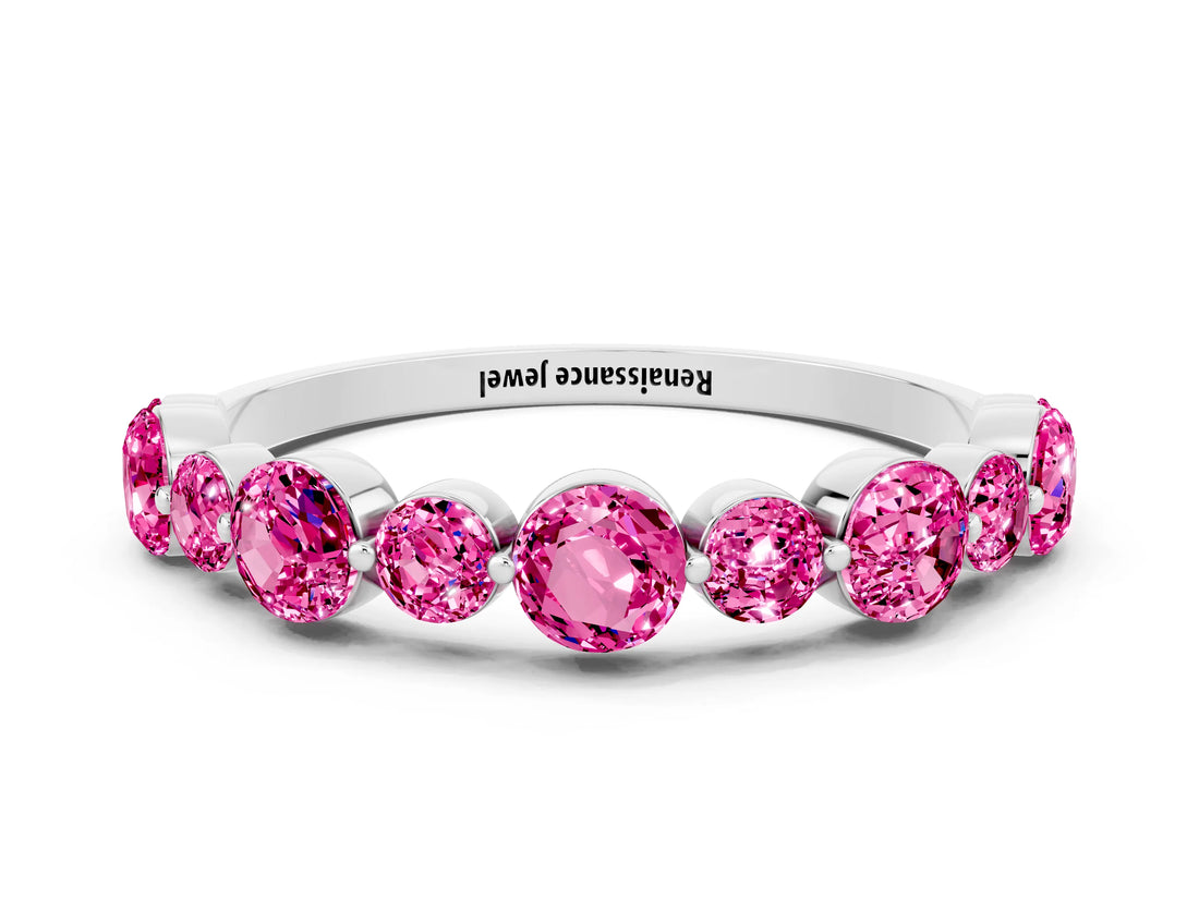 White gold Round Pink Sapphire Scalloped Prong Set Eternity Band_30