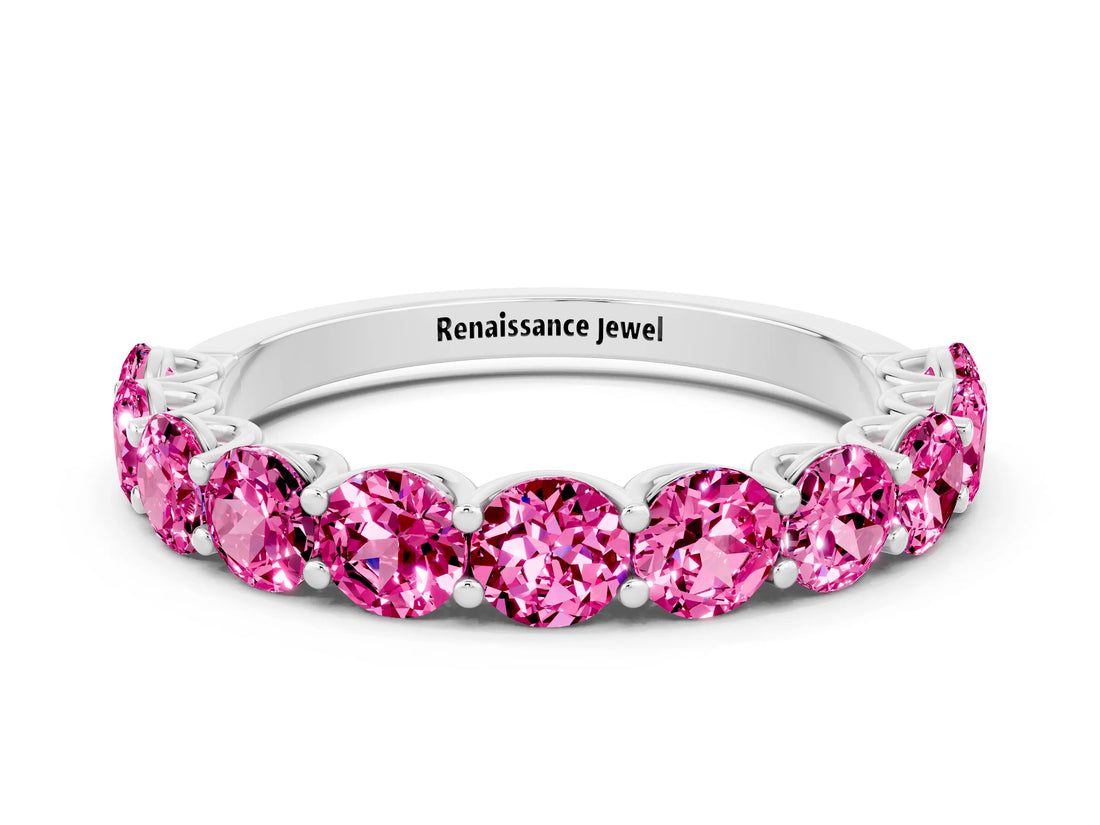 White gold Round Pink Sapphire Shared Prong Eternity Band_6
