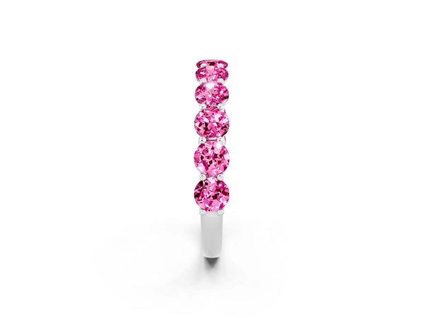 White Gold Round Lab-Grown Pink Sapphire Half Eternity Band with Open U Shared Prongs