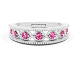 White gold Round Pink Sapphire Twist Milgrain Band with Bezel Setting_12