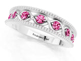 White gold Round Pink Sapphire Twist Milgrain Band with Bezel Setting_1