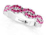White gold Round Pink Sapphire Twisted Eternity Band with Pavé and Shared Prong Setting_19