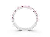 White gold Round Pink Sapphire Twisted Eternity Band with Pavé and Shared Prong Setting_21
