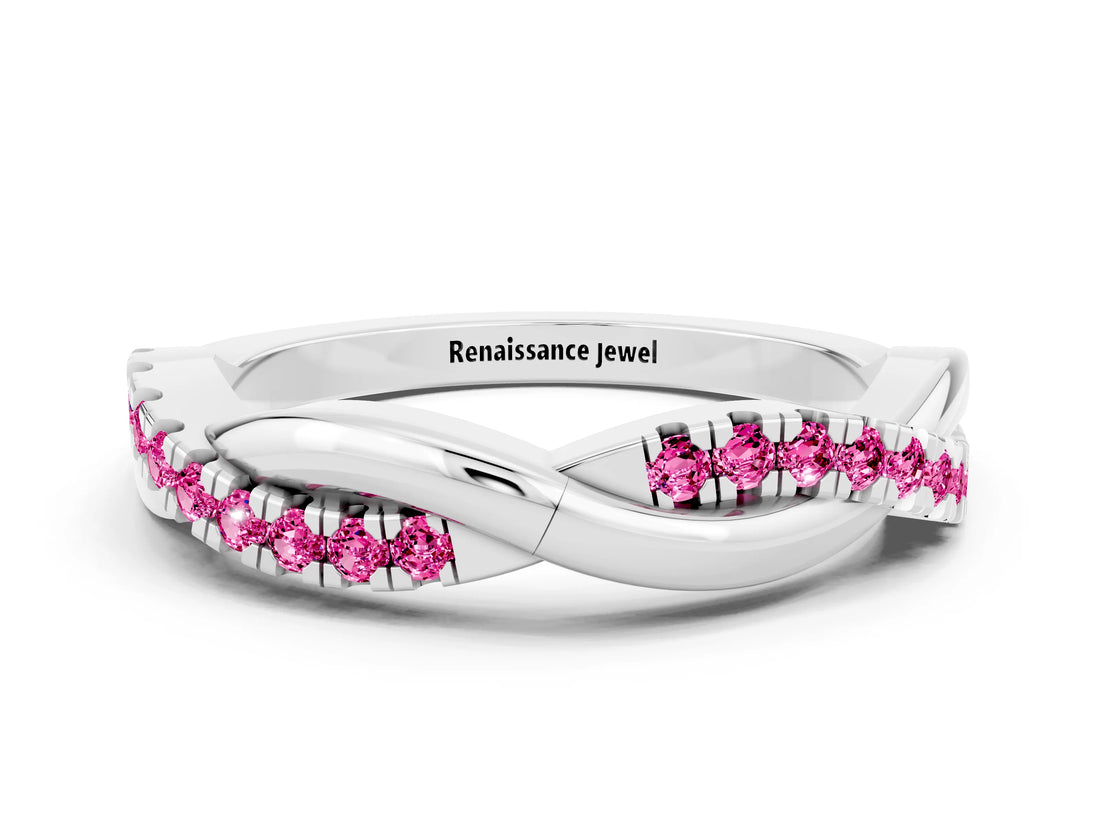 White gold Round Pink Sapphire Twisted Infinity Band with Prong Setting_18
