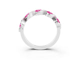 White gold Round Pink Sapphire Wave Band with Channel Setting and Shared Prongs_9