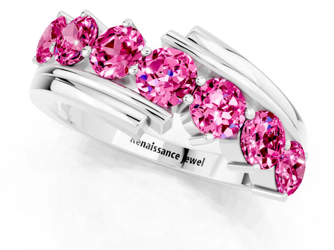 White gold Round Pink Sapphire Wave Band with Channel and Shared Prong Setting_19
